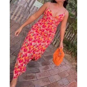 Zara Sweetheart Floral Geometric Print Midi Dress size XL